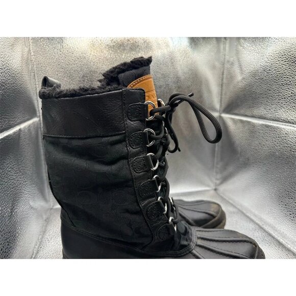 Coach Laura Women's Black Leather Lace Up Duck Boots Size 7B - Picture 3 of 9